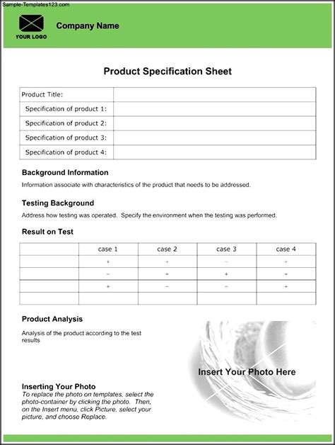 Product Spec Sheet Template Word