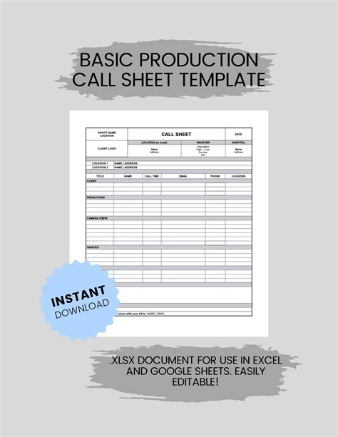 Production Call Sheet Template