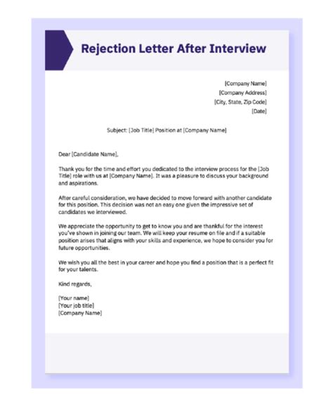 Professional Business Rejection Email Template