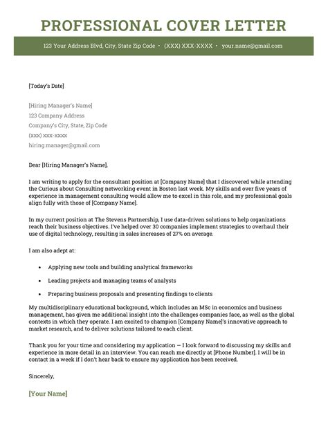 Professional Cover Letter Format Examples