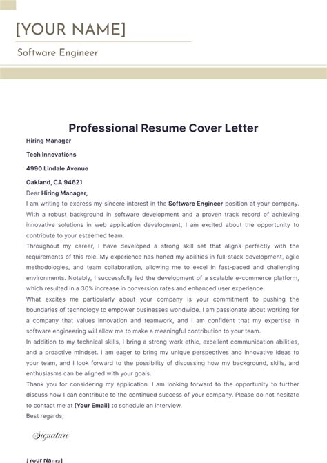 Professional Cover Letter Template For Resume