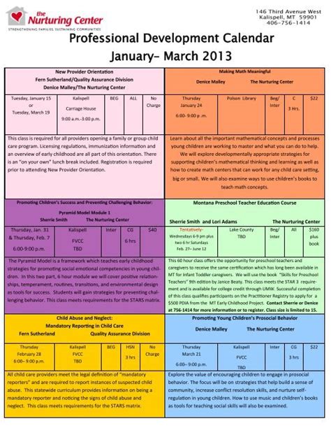 Professional Development Days Calendar