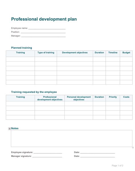 Professional Development Plan Template Word