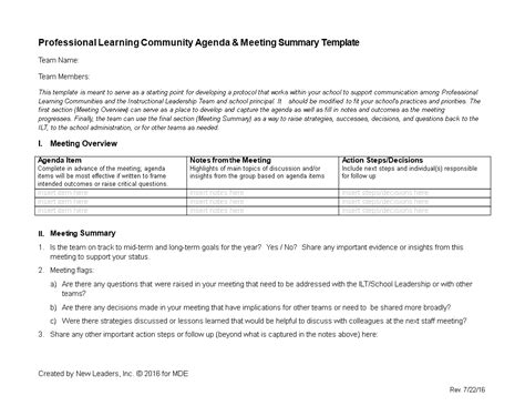 Professional Learning Community Agenda Template