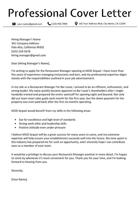 Professional Sample Cover Letter For Job