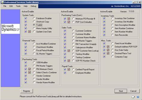 Professional Services Tools Library (PSTL) Window