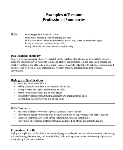 Professional Summary For Resume Examples
