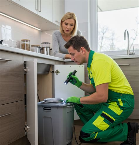 Professional Technician Examining Garbage Disposal