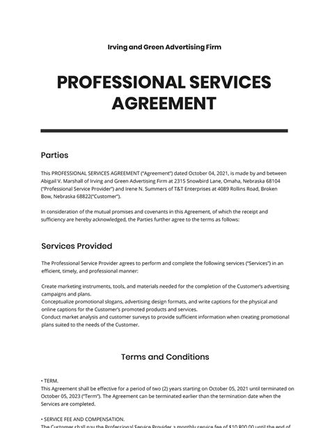 Editable 50 Professional Service Agreement Templates & Contracts