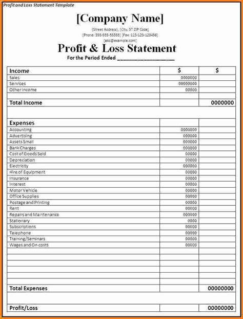 Profit And Loss Statement Excel Template Free