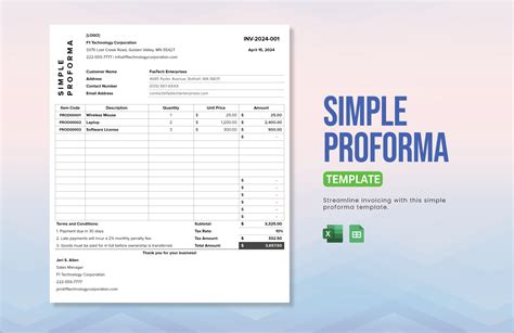 Proforma Excel Template