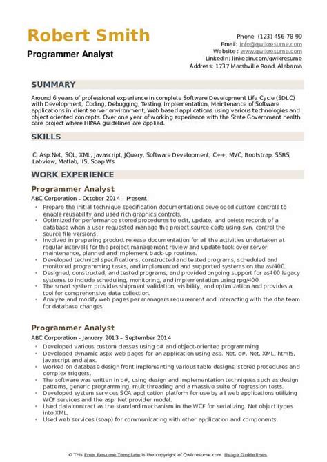 Programmer Analyst Resume Template
