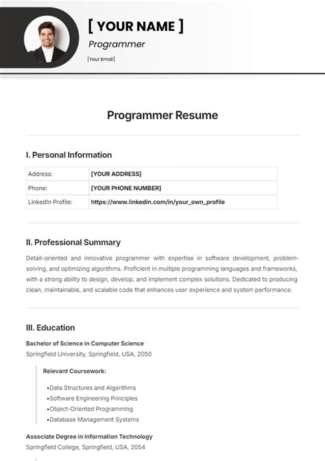 Programmer Resume Template Download