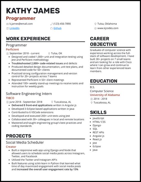 Programmer Resume Template Left Sidebar