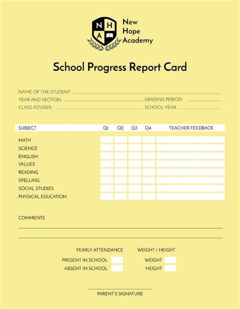 Progress Report Card Template