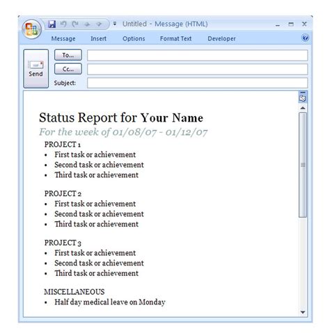 Project Status Report Email Template (2) TEMPLATES EXAMPLE