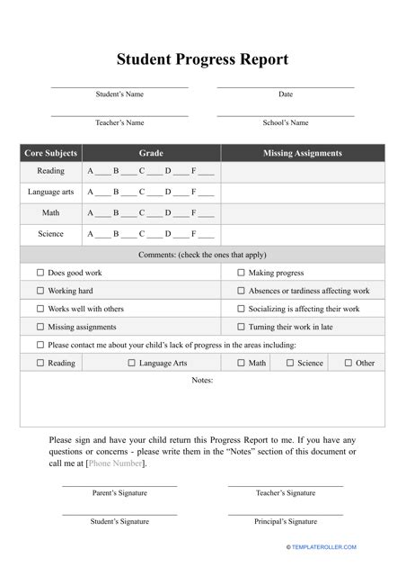 Progress Reports Templates For Students