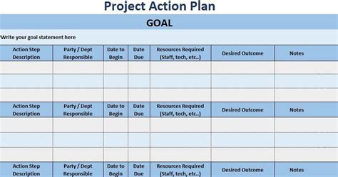 Project Action Plan Template Excel