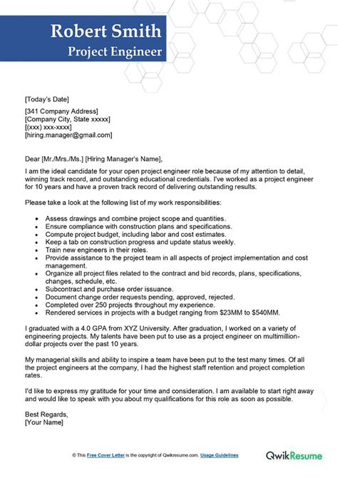 Project Engineer Cover Letter