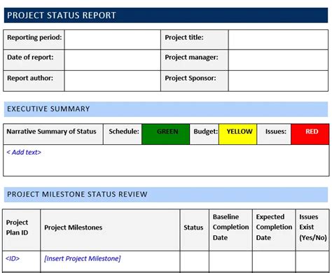 Project Management Status Report Template
