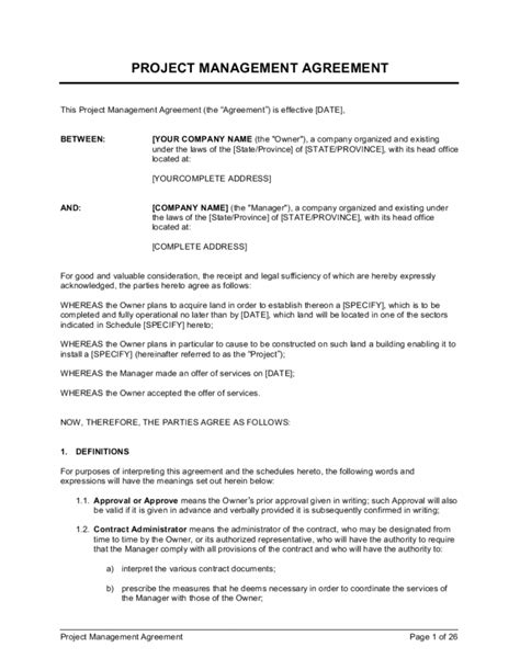 020 Sample Project Management Agreement