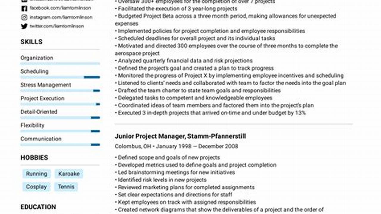 Project Manager Resume Examples 2022