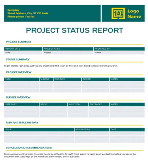 Project Update Report Template