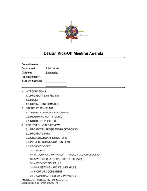 Project Management Kick Off Meeting Agenda Template