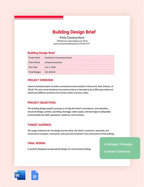 Project Brief Template Google Docs