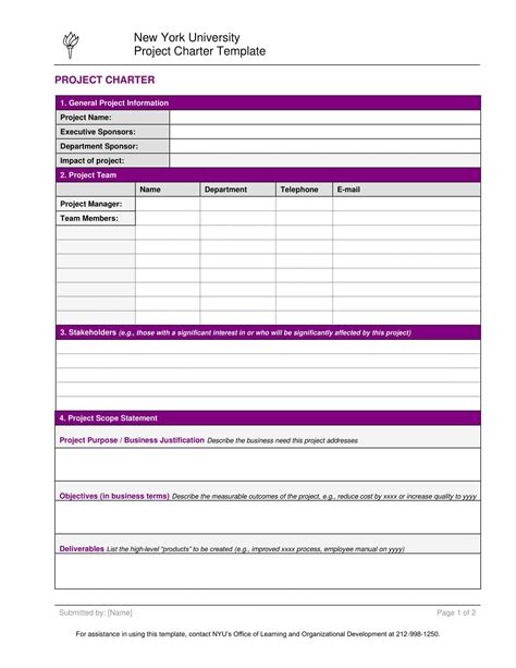 Project Charter Template Free Download