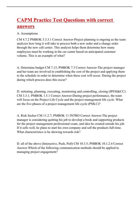Project Management: Practice Questions For The CAPM Exam Highlights