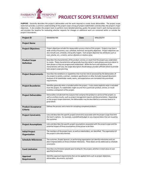 Project Management Scope Document Template