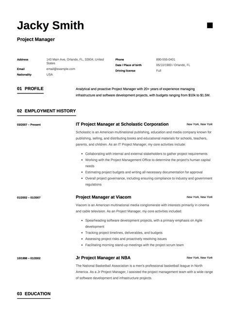 Project Manager Resume Examples 2019 Pdf