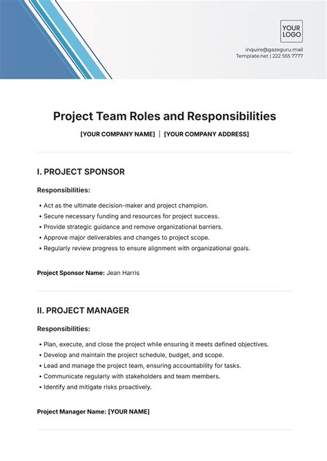 Project Roles Responsibilities Template