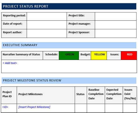 Project Status Report Template Free Download