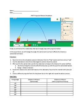Projectile Motion PhET Simulation KEY