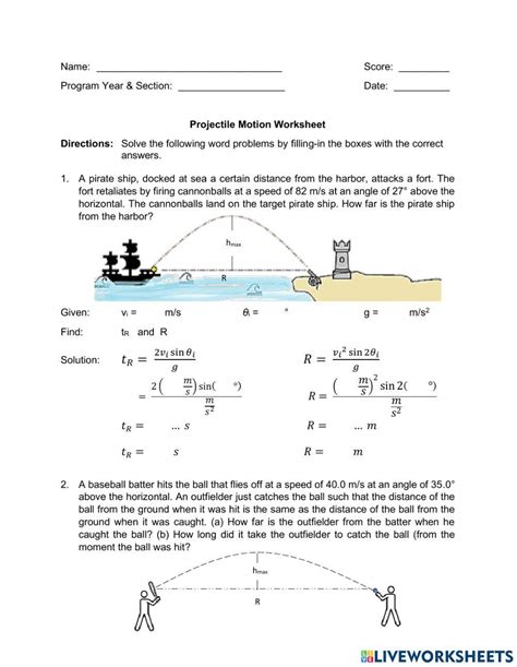 Projectile Motion Problems Worksheet