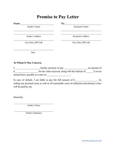 Promise To Pay Contract Template