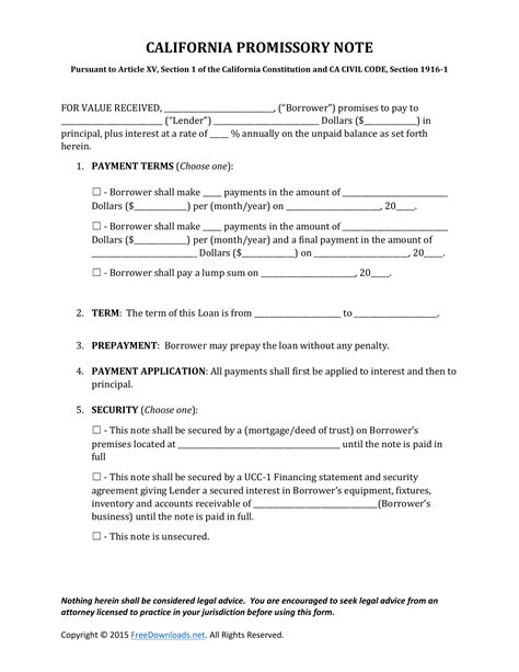 Promissory Note Form California