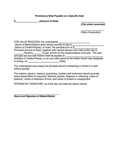 Promissory Note Payable on a Specific Date - Fill Out and Sign