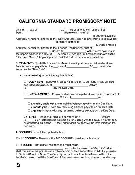 Promissory Note Template California ~ Addictionary
