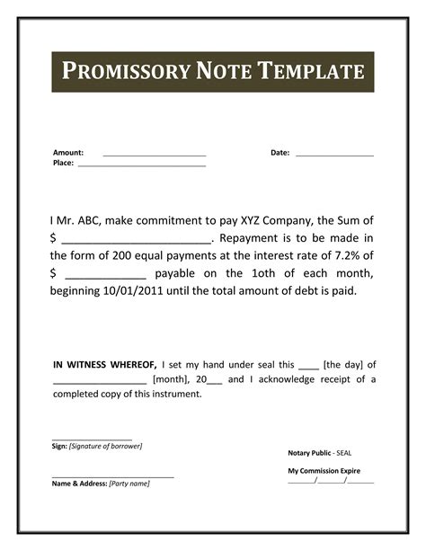 Promissory Note Template Free Word