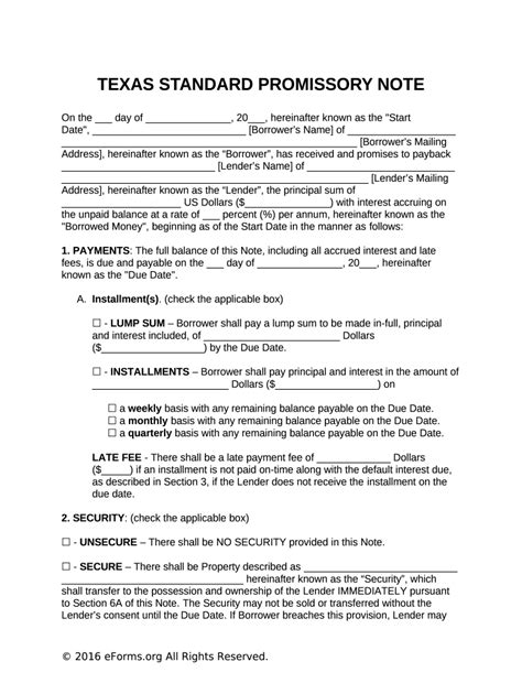 Promissory Note Template Texas - Fill Online, Printable, Fillable, Blank | pdfFiller