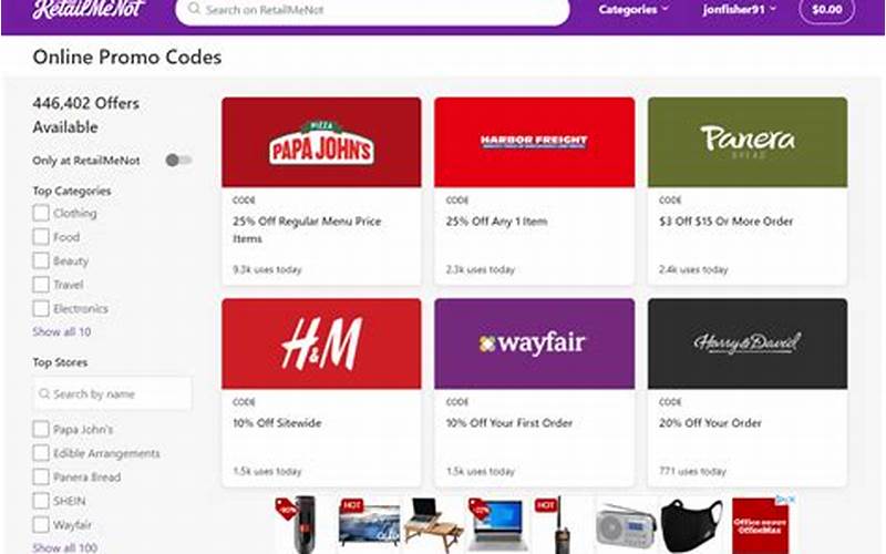 Promo Codes On Retailers' Websites