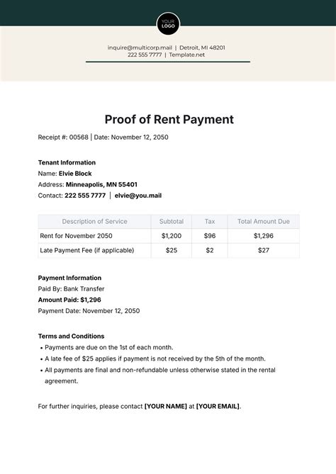 Proof Of Rent Template