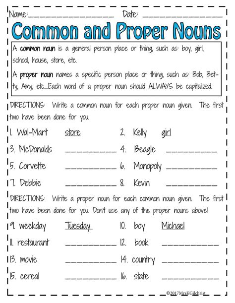 Proper And Common Noun Worksheets