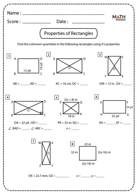 Properties Of Rectangles Worksheet