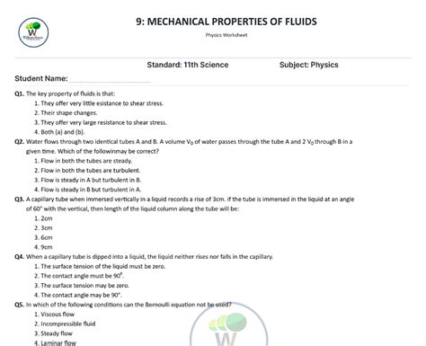 Discovering the Secrets of the Flows: Unlocking Properties of Fluids Worksheet Answers
