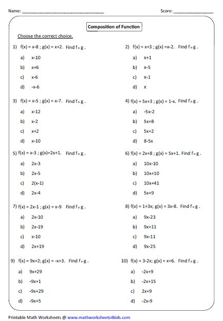 Properties Of Functions Worksheet