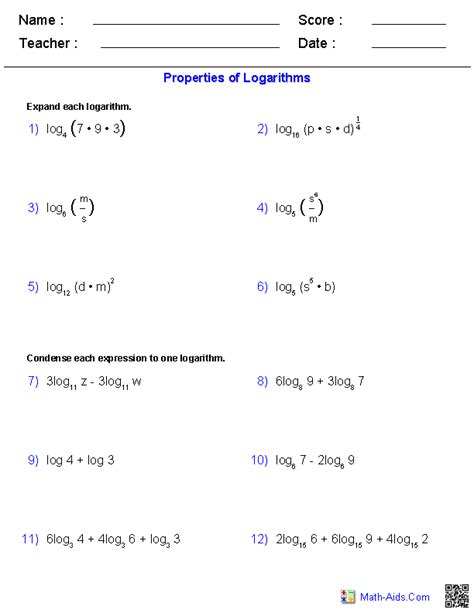 Unveiling the Mysteries of Logarithms: Explore the Properties Today with Our Essential Worksheet Doc